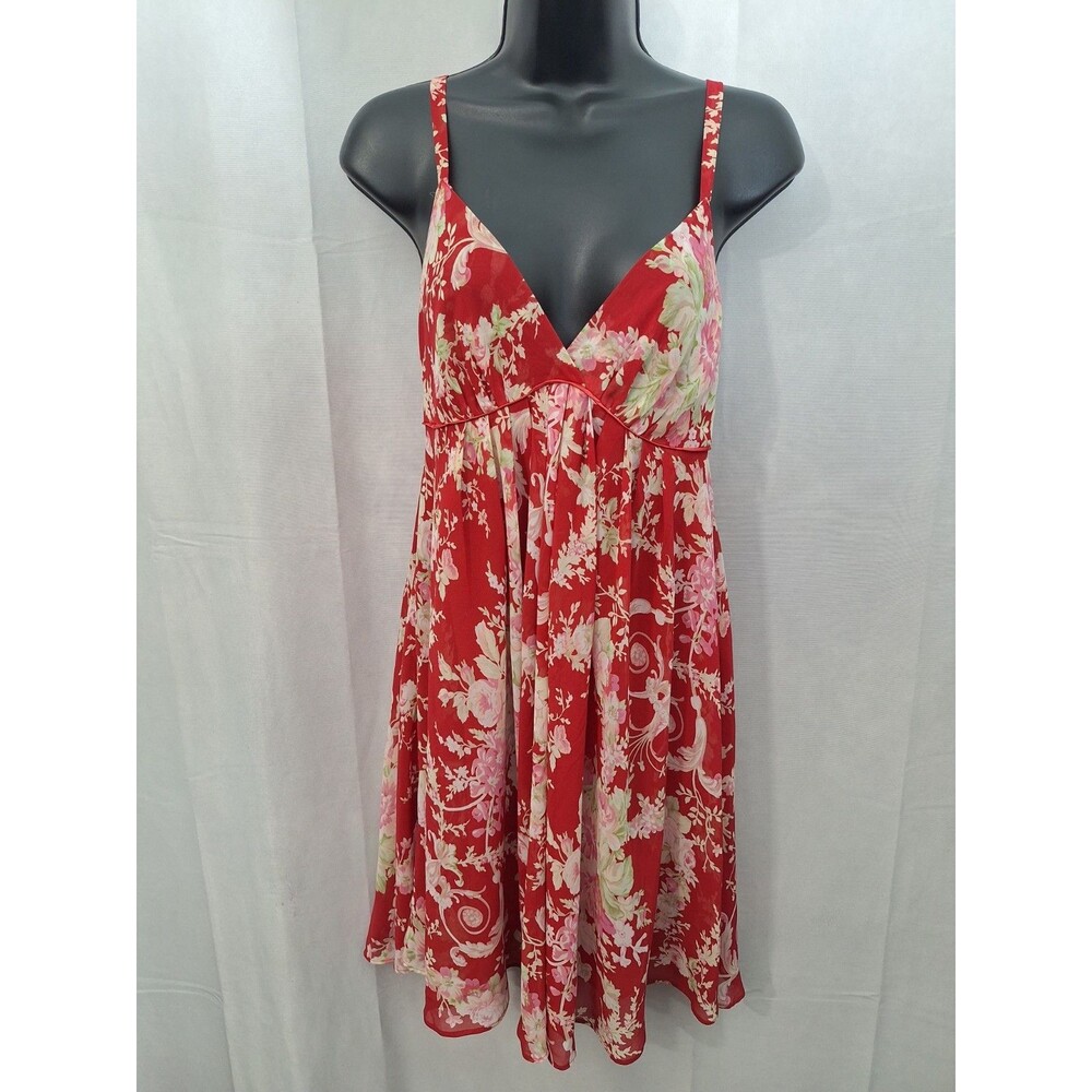 Oscar De La Renta Pink Label Baby Doll Mini Dress Large Red Floral Designer Y2K